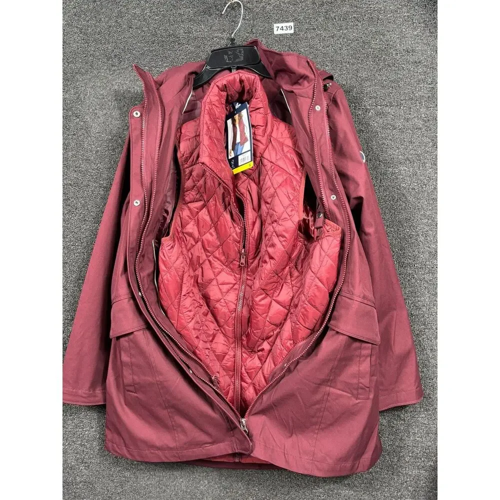 Lands End Jacket Womens Small Red 3-in-1 Systems Hooded Quilted Parka Coat